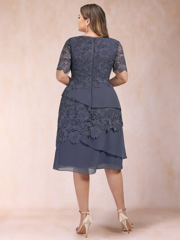 Sheath/Column Scoop Half Sleeves 2 Pieces Plus Size Mother of the Bride Dresses with Applique &amp; Jacket