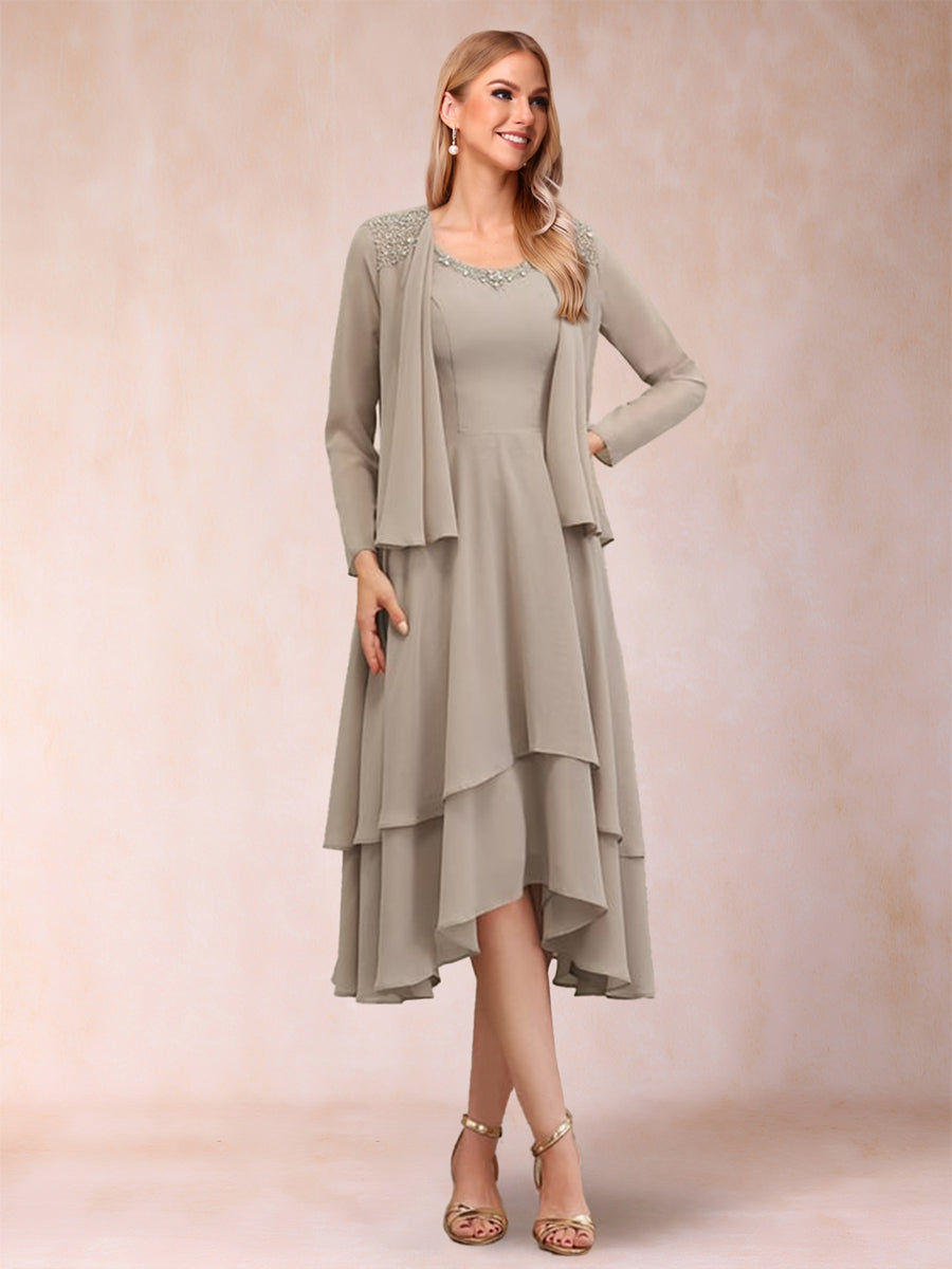A-Line/Princess Scoop Long Sleeves 2 Pieces with Sequins &amp; Jacket