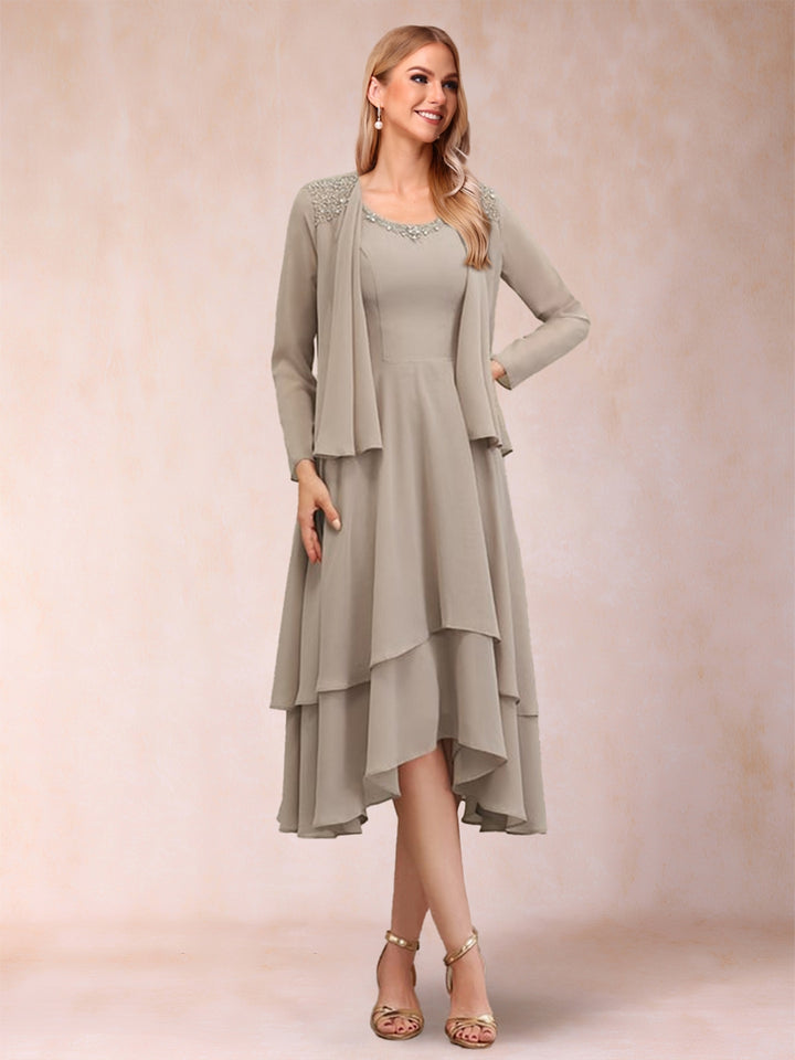 A-Line/Princess Scoop Long Sleeves 2 Pieces with Sequins &amp; Jacket