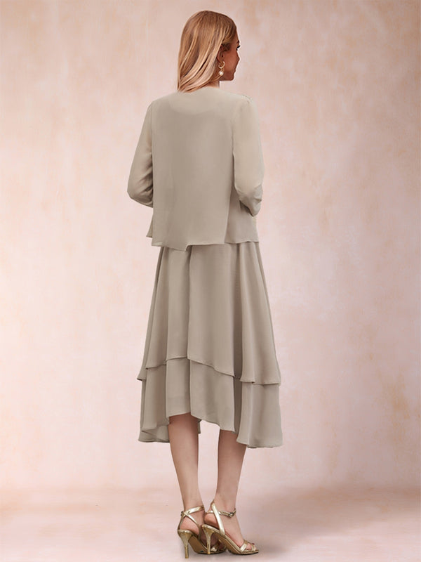 A-Line/Princess Scoop Long Sleeves 2 Pieces with Sequins & Jacket