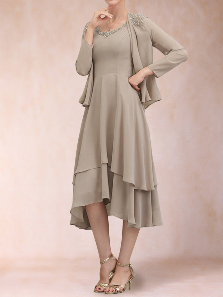 A-Line/Princess Scoop Long Sleeves 2 Pieces with Sequins &amp; Jacket