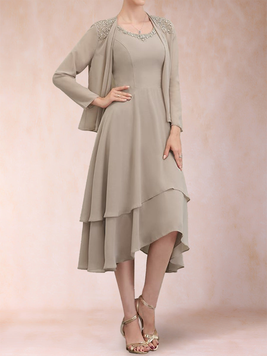 A-Line/Princess Scoop Long Sleeves 2 Pieces with Sequins &amp; Jacket