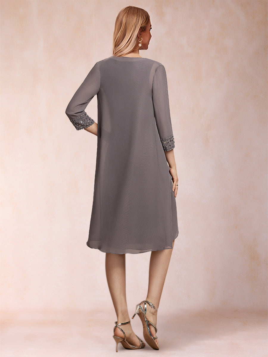 Sheath/Column Scoop 3/4 Sleeves 2 Pieces Mother of the Bride Dresses with Rhinestone &amp; Jacket