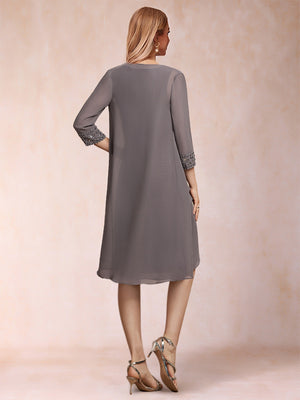Sheath/Column Scoop 3/4 Sleeves 2 Pieces Mother of the Bride Dresses with Rhinestone & Jacket