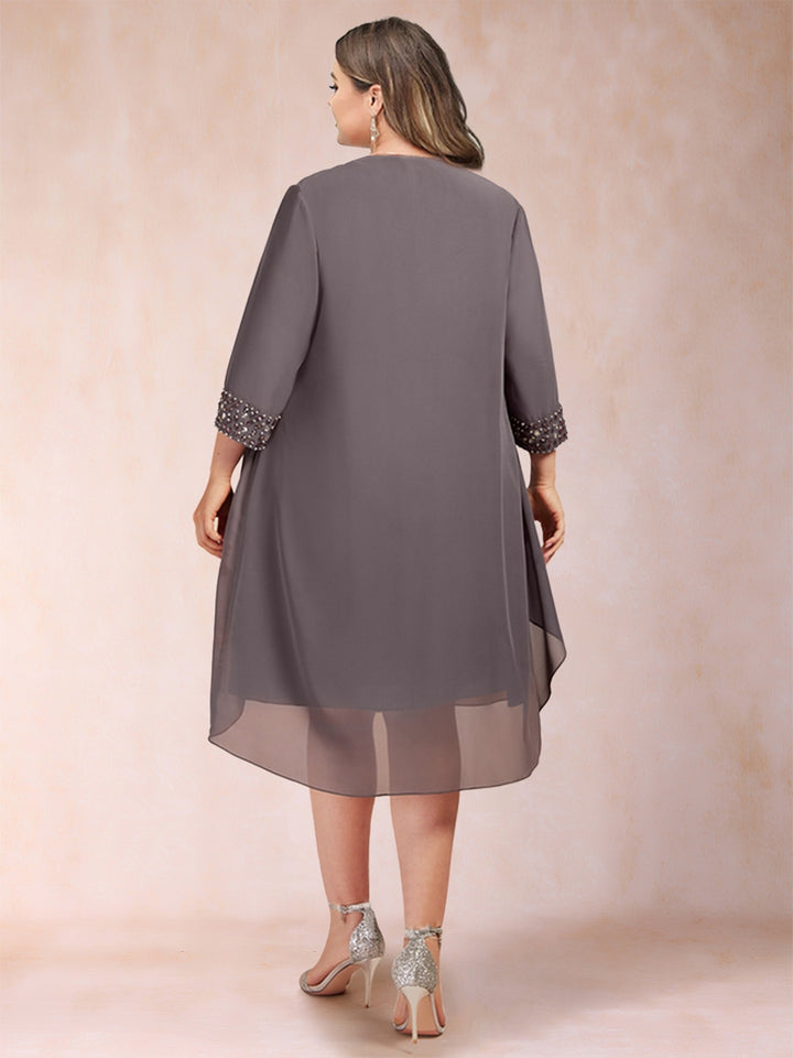 Sheath/Column Scoop 3/4 Sleeves 2 Pieces Plus Size Mother of the Bride Dresses with Rhinestone &amp; Jacket