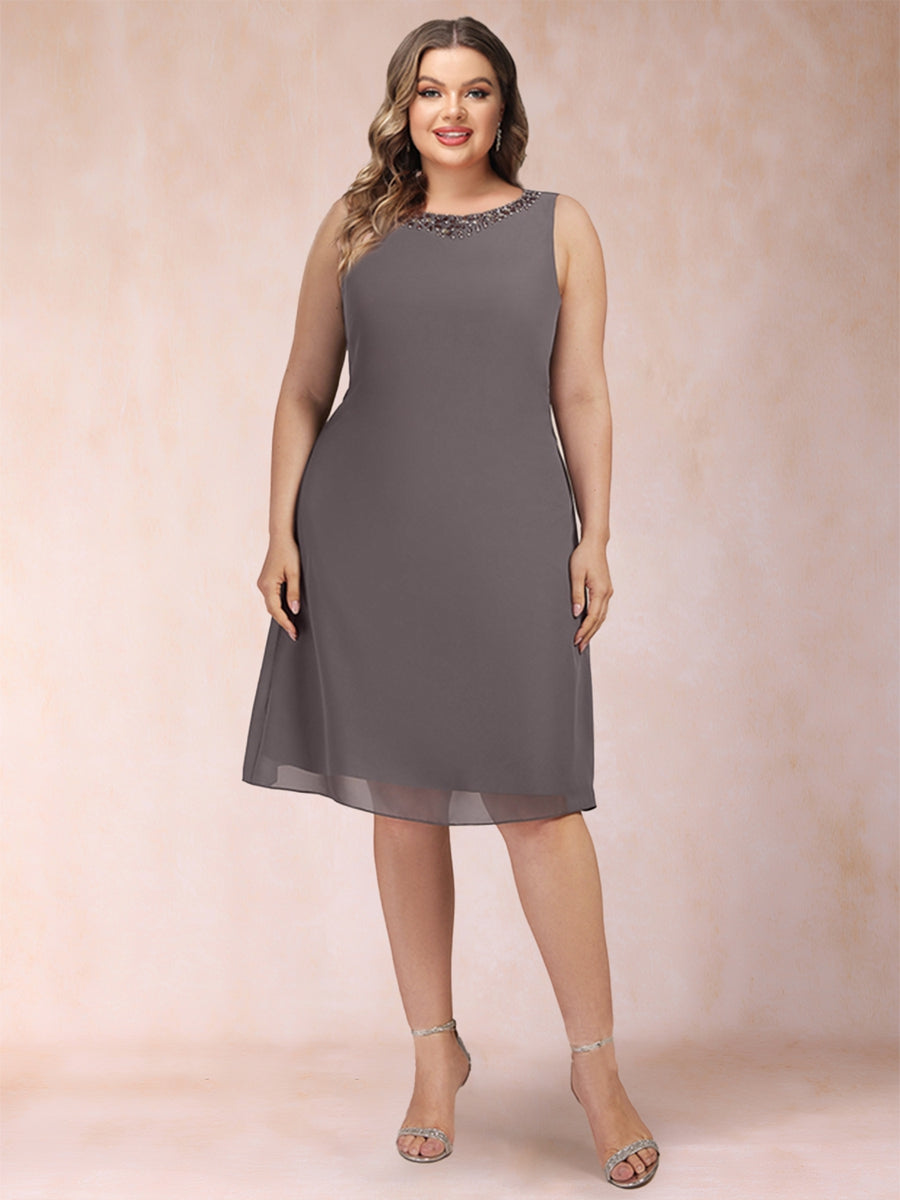 Sheath/Column Scoop 3/4 Sleeves 2 Pieces Plus Size Mother of the Bride Dresses with Rhinestone &amp; Jacket
