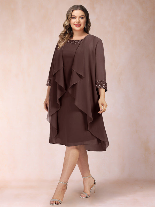 Sheath/Column Scoop 3/4 Sleeves 2 Pieces Plus Size Mother of the Bride Dresses with Rhinestone & Jacket