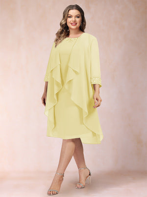 Sheath/Column Scoop 3/4 Sleeves 2 Pieces Plus Size Mother of the Bride Dresses with Rhinestone & Jacket