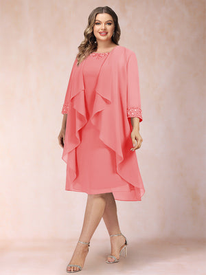 Sheath/Column Scoop 3/4 Sleeves 2 Pieces Plus Size Mother of the Bride Dresses with Rhinestone & Jacket