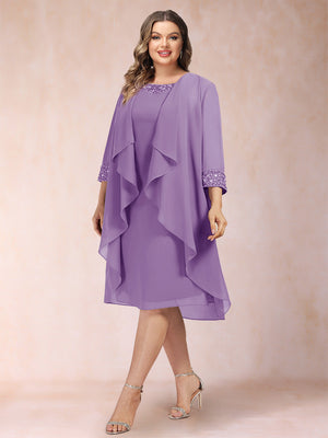 Sheath/Column Scoop 3/4 Sleeves 2 Pieces Plus Size Mother of the Bride Dresses with Rhinestone & Jacket