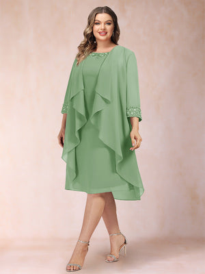 Sheath/Column Scoop 3/4 Sleeves 2 Pieces Plus Size Mother of the Bride Dresses with Rhinestone & Jacket