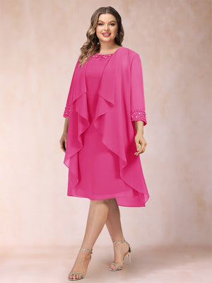 Sheath/Column Scoop 3/4 Sleeves 2 Pieces Plus Size Mother of the Bride Dresses with Rhinestone & Jacket