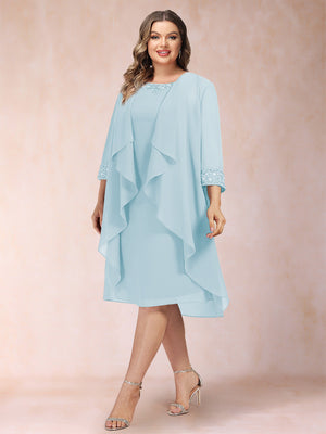 Sheath/Column Scoop 3/4 Sleeves 2 Pieces Plus Size Mother of the Bride Dresses with Rhinestone & Jacket