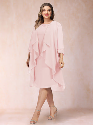 Sheath/Column Scoop 3/4 Sleeves 2 Pieces Plus Size Mother of the Bride Dresses with Rhinestone & Jacket