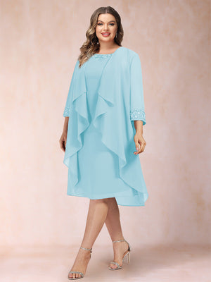 Sheath/Column Scoop 3/4 Sleeves 2 Pieces Plus Size Mother of the Bride Dresses with Rhinestone & Jacket