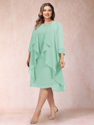 Sheath/Column Scoop 3/4 Sleeves 2 Pieces Plus Size Mother of the Bride Dresses with Rhinestone & Jacket