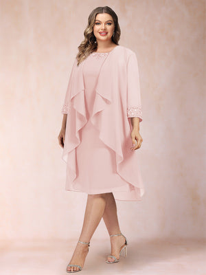 Sheath/Column Scoop 3/4 Sleeves 2 Pieces Plus Size Mother of the Bride Dresses with Rhinestone & Jacket