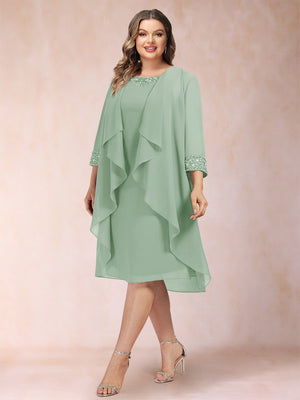 Sheath/Column Scoop 3/4 Sleeves 2 Pieces Plus Size Mother of the Bride Dresses with Rhinestone & Jacket
