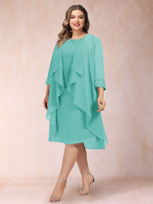 Sheath/Column Scoop 3/4 Sleeves 2 Pieces Plus Size Mother of the Bride Dresses with Rhinestone & Jacket