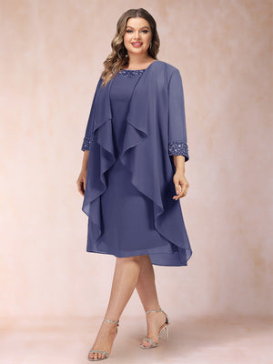 Sheath/Column Scoop 3/4 Sleeves 2 Pieces Plus Size Mother of the Bride Dresses with Rhinestone & Jacket