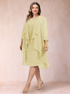 Sheath/Column Scoop 3/4 Sleeves 2 Pieces Plus Size Mother of the Bride Dresses with Rhinestone & Jacket