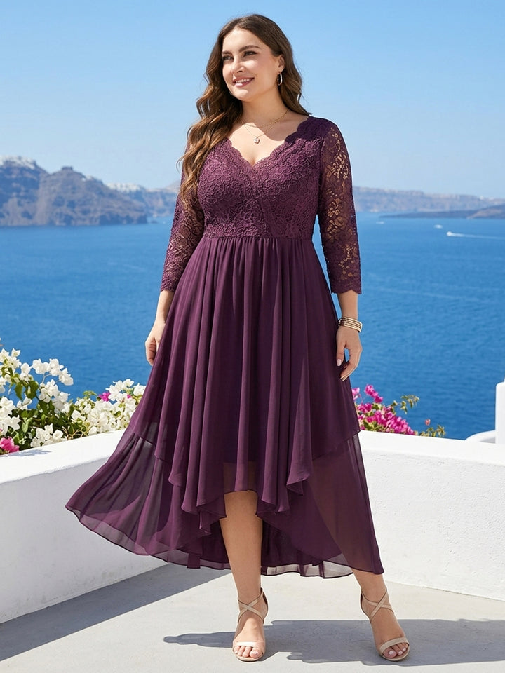 A-Line/Princess V-Neck Long Sleeves Plus Size Mother of the Bride Dresses with Applique