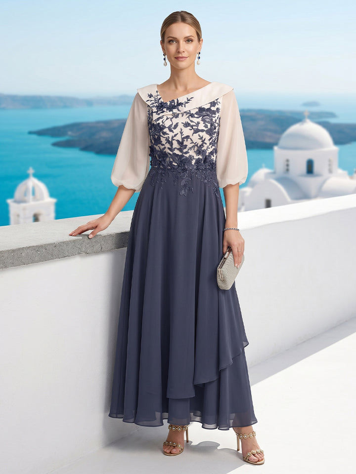 A-Line/Princess V-Neck Half Sleeves Mother of the Bride Dresses with Ruffles