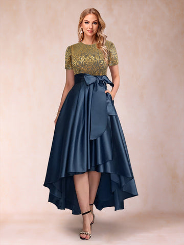 A-Line/Princess Scoop Short Sleeves Mother of the Bride Dresses with Ruched