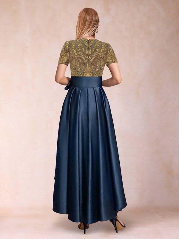 A-Line/Princess Scoop Short Sleeves Mother of the Bride Dresses with Ruched