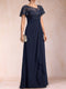 A-Line/Princess V-Neck Short Sleeves Mother of the Bride Dresses with Watteau Train
