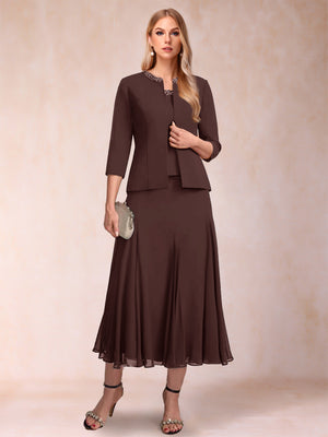 A-Line/Princess Scoop 3/4 Sleeves 2 Pieces Mother of the Bride Dresses with Sequins