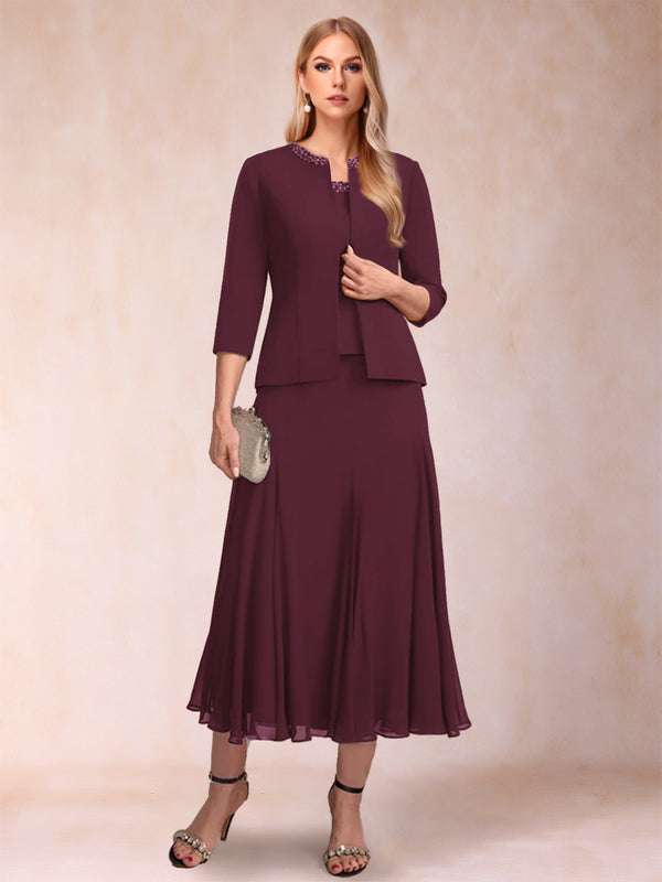 A-Line/Princess Scoop 3/4 Sleeves 2 Pieces Mother of the Bride Dresses with Sequins