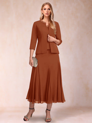 A-Line/Princess Scoop 3/4 Sleeves 2 Pieces Mother of the Bride Dresses with Sequins