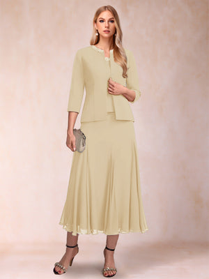 A-Line/Princess Scoop 3/4 Sleeves 2 Pieces Mother of the Bride Dresses with Sequins