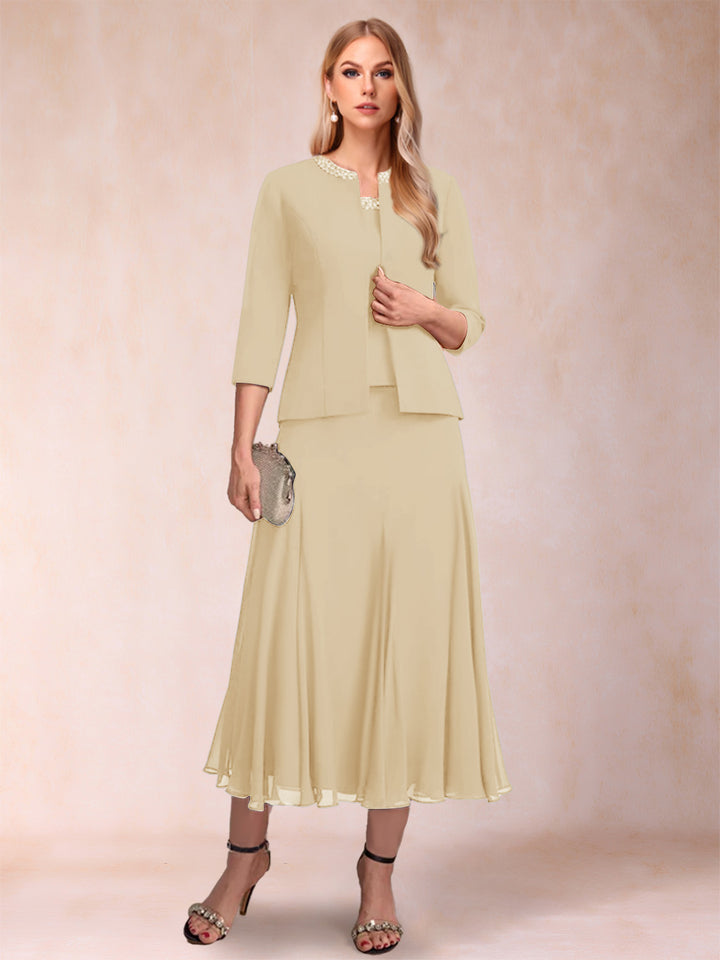 A-Line/Princess Scoop 3/4 Sleeves 2 Pieces Mother of the Bride Dresses with Sequins