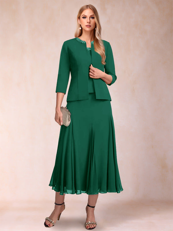 A-Line/Princess Scoop 3/4 Sleeves 2 Pieces Mother of the Bride Dresses with Sequins