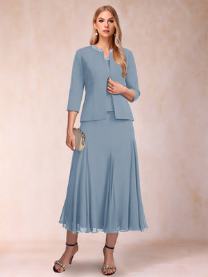 A-Line/Princess Scoop 3/4 Sleeves 2 Pieces Mother of the Bride Dresses with Sequins