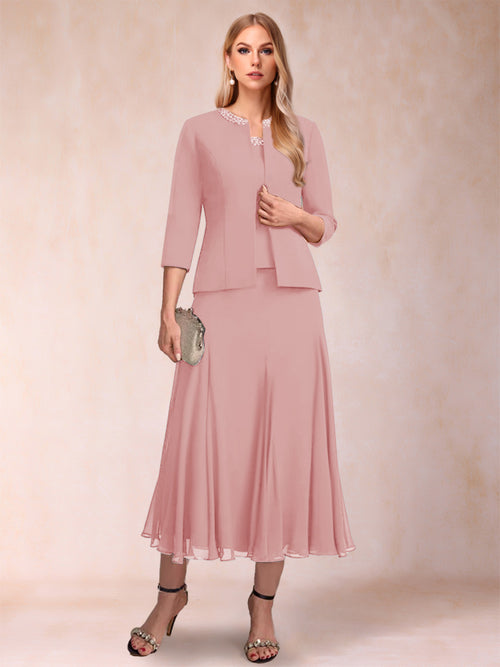 A-Line/Princess Scoop 3/4 Sleeves 2 Pieces Mother of the Bride Dresses with Sequins