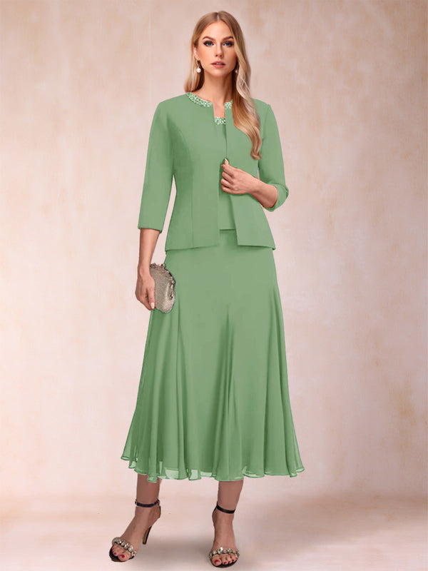 A-Line/Princess Scoop 3/4 Sleeves 2 Pieces Mother of the Bride Dresses with Sequins