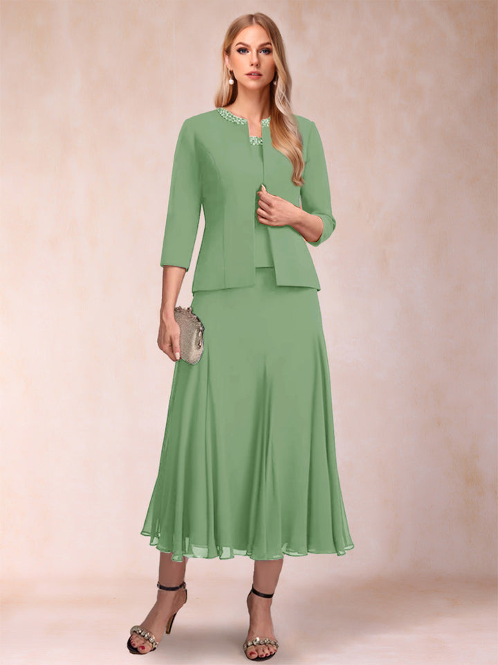 A-Line/Princess Scoop 3/4 Sleeves 2 Pieces Mother of the Bride Dresses with Sequins