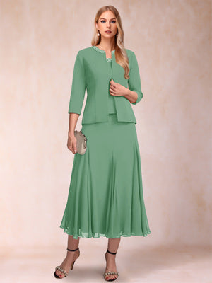 A-Line/Princess Scoop 3/4 Sleeves 2 Pieces Mother of the Bride Dresses with Sequins