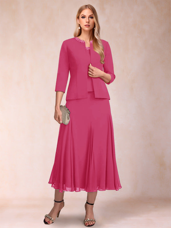 A-Line/Princess Scoop 3/4 Sleeves 2 Pieces Mother of the Bride Dresses with Sequins