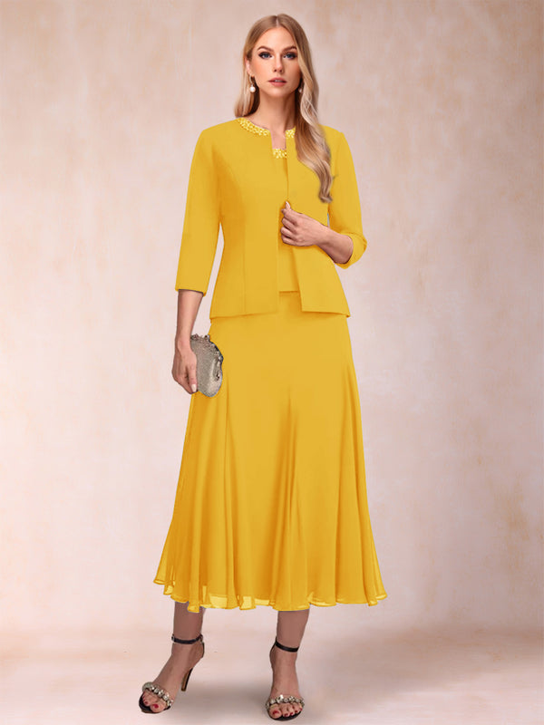 A-Line/Princess Scoop 3/4 Sleeves 2 Pieces Mother of the Bride Dresses with Sequins