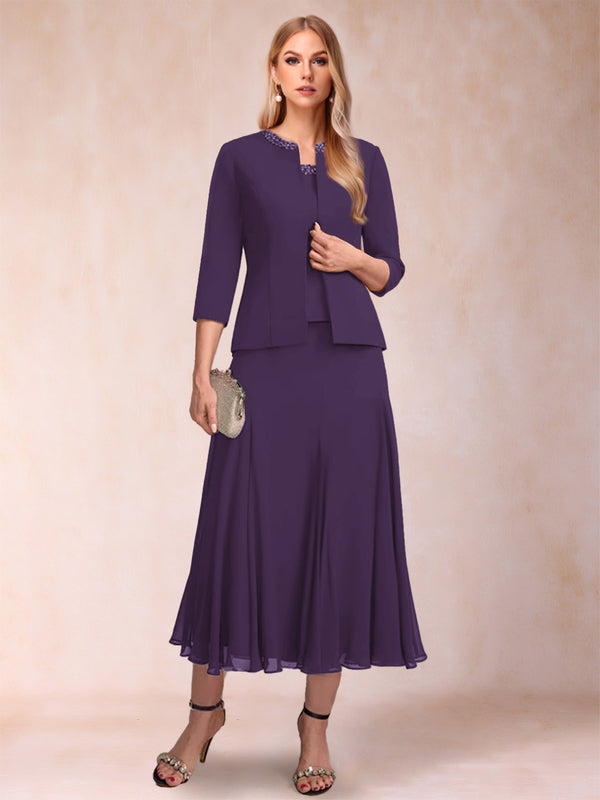 A-Line/Princess Scoop 3/4 Sleeves 2 Pieces Mother of the Bride Dresses with Sequins