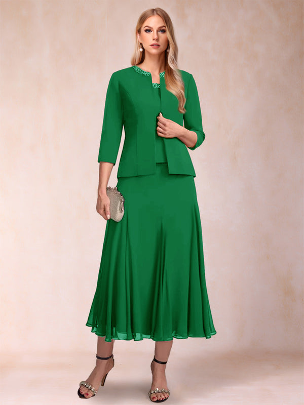 A-Line/Princess Scoop 3/4 Sleeves 2 Pieces Mother of the Bride Dresses with Sequins