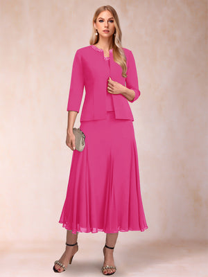 A-Line/Princess Scoop 3/4 Sleeves 2 Pieces Mother of the Bride Dresses with Sequins