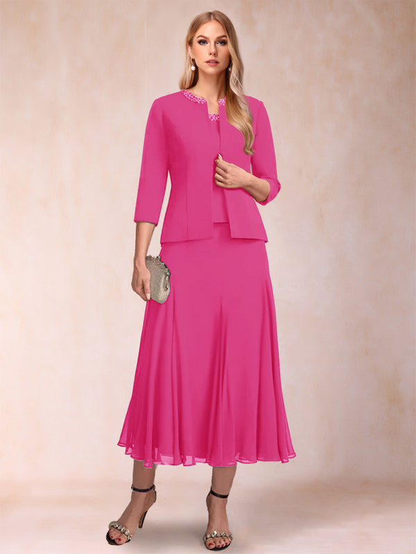 A-Line/Princess Scoop 3/4 Sleeves 2 Pieces Mother of the Bride Dresses with Sequins