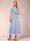A-Line/Princess Scoop 3/4 Sleeves 2 Pieces Mother of the Bride Dresses with Sequins