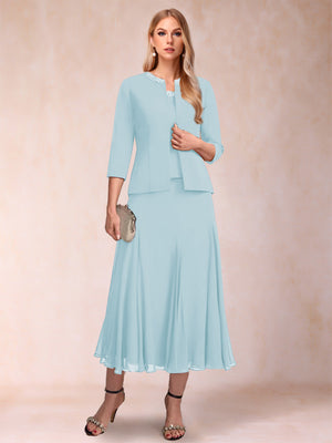 A-Line/Princess Scoop 3/4 Sleeves 2 Pieces Mother of the Bride Dresses with Sequins