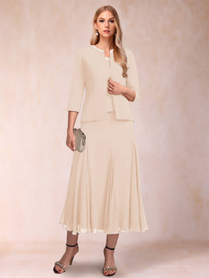 A-Line/Princess Scoop 3/4 Sleeves 2 Pieces Mother of the Bride Dresses with Sequins